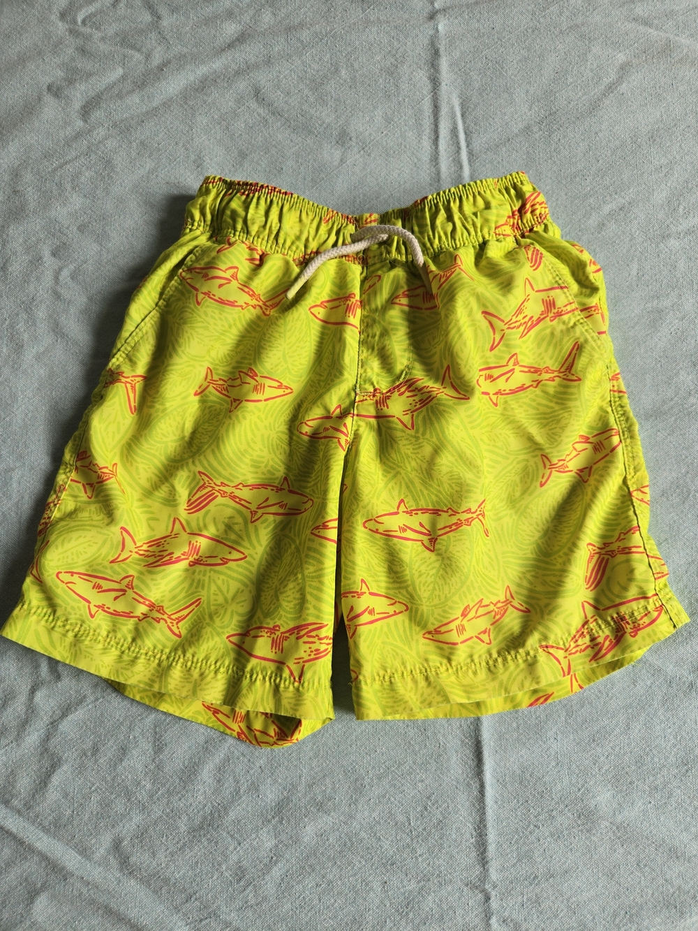 Boys Size 8 Yellow Shark Print Swim Trunks